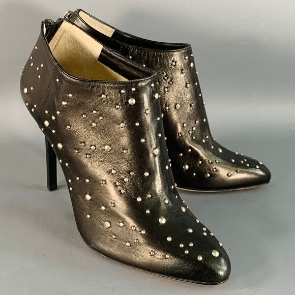JIMMY CHOO Size 9.5 Black Studded Leather Back Zipper Stiletto Boots - Picture 1 of 8
